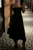 Black Sleeveless Front Tie Sweetheart Neckline Slim Fit A-Line Party Maxi Slip Dress
