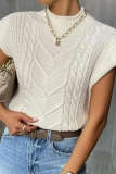 Khaki Casual Knitted Round Neck Short Sleeve Sweaters Tops