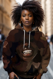 Green Brown Casual Figure Print Long Sleeve Hooded Sweatshirts Tops