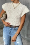 Khaki Casual Knitted Round Neck Short Sleeve Sweaters Tops