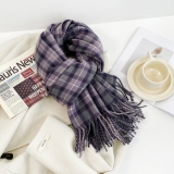 Purple Casual  Imitation Cashmere Plaid Tassel Scarf