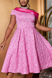 Pink Sleeveless Oblique Collar Jacquard A Line Fitted Pleated Wedding Guest Mother Of the Bride Midi Dress