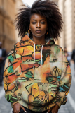 Yellow Casual Graphic Print Basic Hooded Long Sleeve Tops Sweatshirts