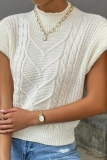 Khaki Casual Knitted Round Neck Short Sleeve Sweaters Tops