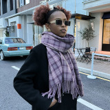 Purple Casual  Imitation Cashmere Plaid Tassel Scarf