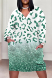 Beige Camouflage Butterfly Flowers Print V Neck Long Sleeve Pocket Casual Street Straight Loose Midi Dress