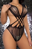 Black Sexy Hollow Out See-Through Backless Teddies Lingerie