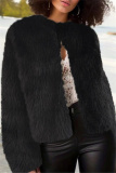 Apricot Faux Fur Casual Long Sleeve Cardigan Outerwear Short Coats