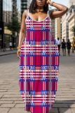 Purple Red Graphic Print Sleeveless Backless Spaghetti Strap Floor Length Casual Outing Straight Loose Maxi Slip Dress