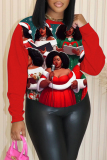 Red Green Christmas Casual Figure Print Round Neck Long Sleeve Tops Sweatshirts