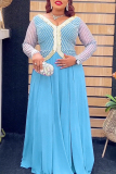 Green Sequin Sheer Long Sleeves V Neck Halloween Pleated Maxi Dress