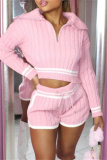 Off-white Casual Patchwork Contrast Zipper Collar Long Sleeve Sweatshirts and Shorts Two Pieces Sets