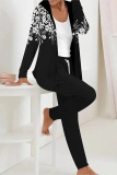 Purple Casual Floral Print  Hooded Long Sleeve Cardigan and Pants Two Pieces Matching Sets