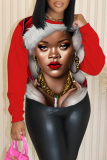 Red Green Christmas Casual Figure Print Round Neck Long Sleeve Tops Sweatshirts