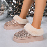Champagne Sequins Closed Comfortable Shoes Slip On Thick-Soled Short Anti-Slip Snow Boots