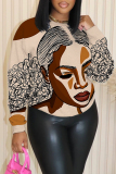 khaki Casual Graphic Print Round Neck Long Sleeve Tops Sweatshirts