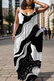 Purple Red Graphic Print Sleeveless Backless Spaghetti Strap Floor Length Casual Outing Straight Loose Maxi Slip Dress