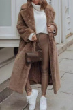 Yellow Oversized Lapel Loose Fit Long Faux Fur Coat Fall Winter Casual Wear, Outerwear Womens Longline Cardigan Jacket