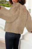 Apricot Faux Fur Casual Long Sleeve Cardigan Outerwear Short Coats