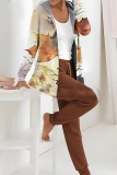 Purple Casual Floral Print  Hooded Long Sleeve Cardigan and Pants Two Pieces Matching Sets