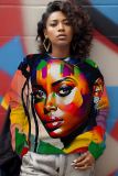 Multicolor Casual Figure Print Basic Round Neck Long Sleeve Tops Sweatshirts