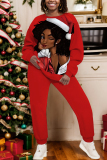 Red White Sportwear Casual Figure Print Basic O Neck Long Sleeve Sweatshirts and Pants Two Pieces Sweatsuits Sets