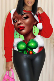Red Green Christmas Casual Figure Print Round Neck Long Sleeve Tops Sweatshirts