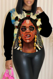 khaki Casual Graphic Print Round Neck Long Sleeve Tops Sweatshirts