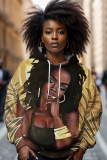 Brown Casual Figure Print Basic Long Sleeve Hooded Tops Sweatshirts