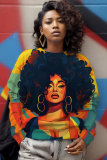 Multicolor Casual Figure Print Basic Round Neck Long Sleeve Tops Sweatshirts