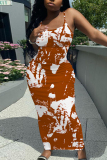 Multicolor Graphic Print Sleeveless Backless Spaghetti Strap Floor Length Casual Outing Bodycon Maxi Slip Dress