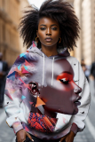 Brown Casual Figure Print Basic Long Sleeve Hooded Tops Sweatshirts
