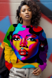 Multicolor Casual Figure Print Basic Round Neck Long Sleeve Tops Sweatshirts