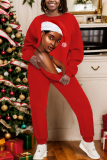 Red White Sportwear Casual Figure Print Basic O Neck Long Sleeve Sweatshirts and Pants Two Pieces Sweatsuits Sets