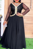Green Sequin Sheer Long Sleeves V Neck Halloween Pleated Maxi Dress