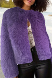Apricot Faux Fur Casual Long Sleeve Cardigan Outerwear Short Coats
