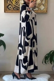 Black Graphic Print O Neck Long Sleeve Casual Outing Loose Fit Plus Size Straight Maxi Dress