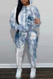 Dark Grey Faux Denim Print Basic Hooded Long Sleeve Sweatshirts and Pants Two Pieces Sweatsuits Sets