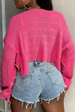 Rose Red Casual Embroidered Flowers Patchwork Long Sleeve Cardigan Collar Short Outerwear Knitted Jackets