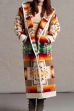 Red Black African Print Slit Long Cardigan Hooded Outerwear Coats