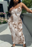 Purple Floral Graphic Print Sleeveless Backless Spaghetti Strap Floor Length Casual Outing Straight Loose Maxi Slip Dress