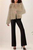 Apricot Faux Fur Casual Long Sleeve Cardigan Outerwear Short Coats