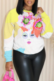 khaki Casual Graphic Print Round Neck Long Sleeve Tops Sweatshirts