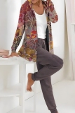 Purple Casual Floral Print  Hooded Long Sleeve Cardigan and Pants Two Pieces Matching Sets