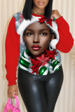 Red Green Christmas Casual Figure Print Round Neck Long Sleeve Tops Sweatshirts