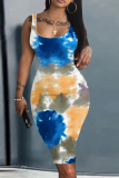 Purple Graphic Print Sleeveless U Neck Spaghetti Strap Casual Outing Bodycon Pencil Tank Midi Dress