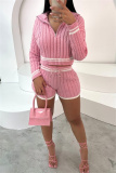 Off-white Casual Patchwork Contrast Zipper Collar Long Sleeve Sweatshirts and Shorts Two Pieces Sets