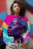 Multicolor Casual Figure Print Basic Round Neck Long Sleeve Tops Sweatshirts
