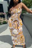 Purple Floral Graphic Print Sleeveless Backless Spaghetti Strap Floor Length Casual Outing Straight Loose Maxi Slip Dress