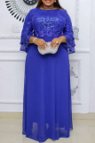 Purple Sequin Lace Waist Sheer Triple Layer Flared Sleeves Wedding Guest Evening Party Chiffon Maxi Dress